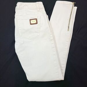 Michael Kors Jeans Women's Size 0 White Denim Skinny Gold Tone Ankle Zippers